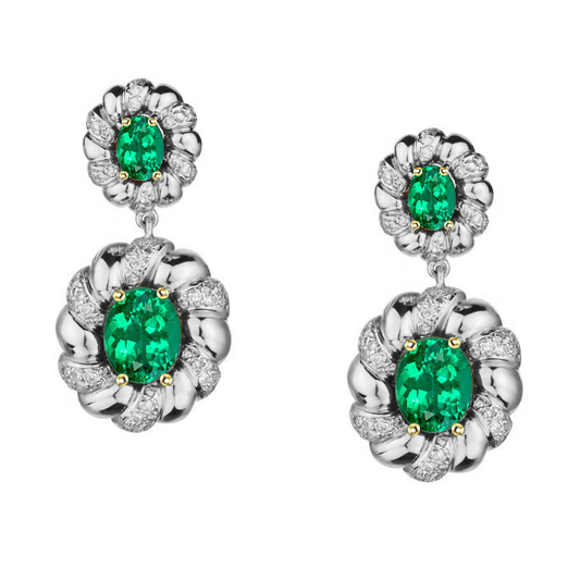 Smeraldo Colombiano Gemstone Earring 1,50 carati Oro 14 Carati Bicolore – vista principale