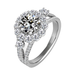 Diamante Anello con Pavé Halo – Gambo Diviso 4 carati Oro Bianco