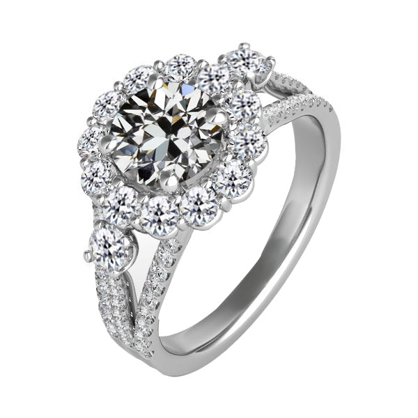 Diamante Anello con Pavé Halo 4 carati Oro Bianco 14K – vista principale