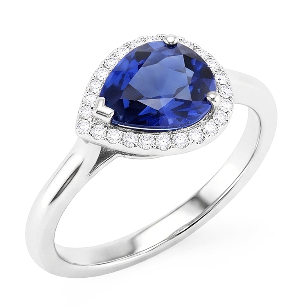 Gemma Halo Anello con zaffiro taglio a pera 2.50 carati gioielli con diamanti rotondi