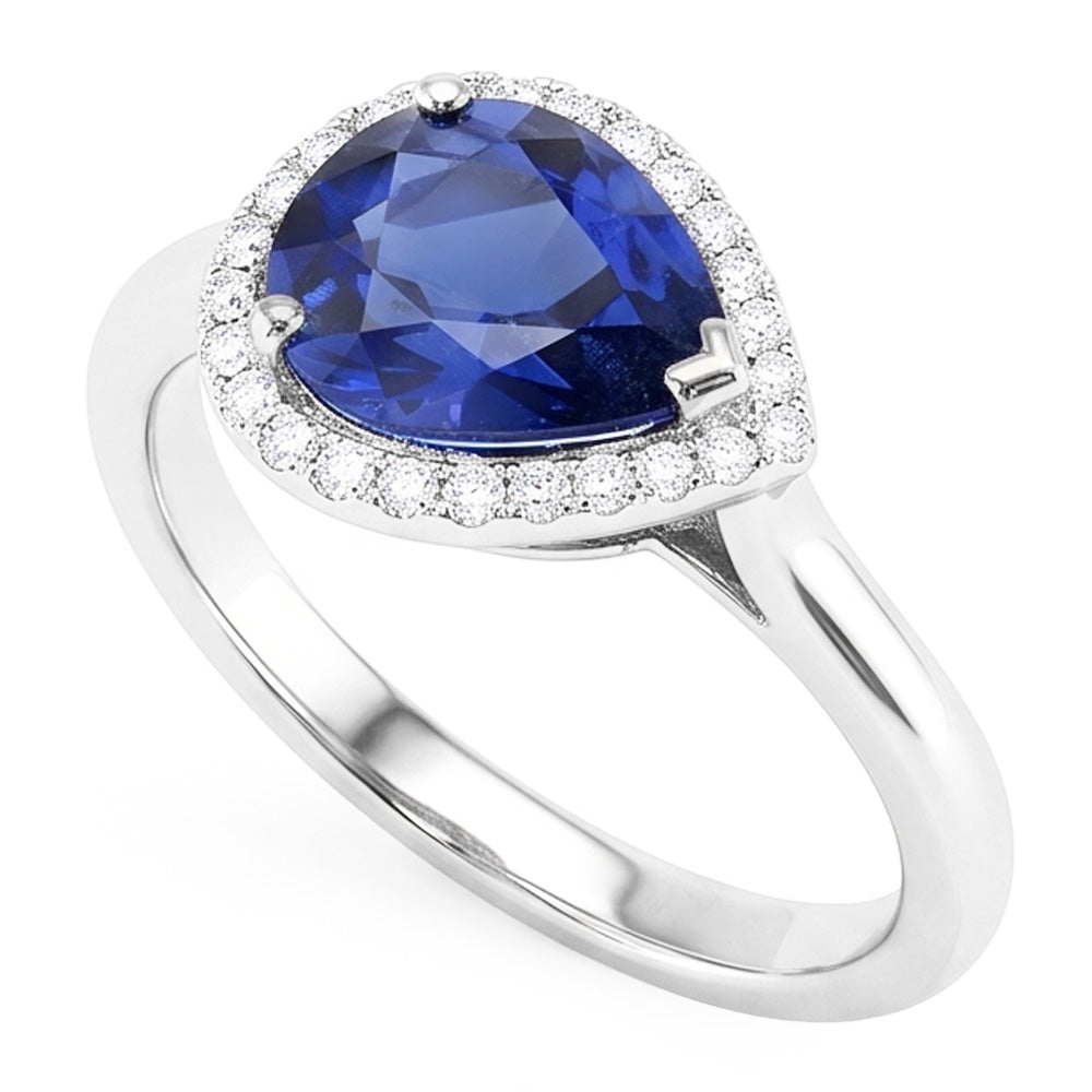 Gemma Halo Anello con zaffiro taglio a pera 2.50 carati gioielli con diamanti rotondi