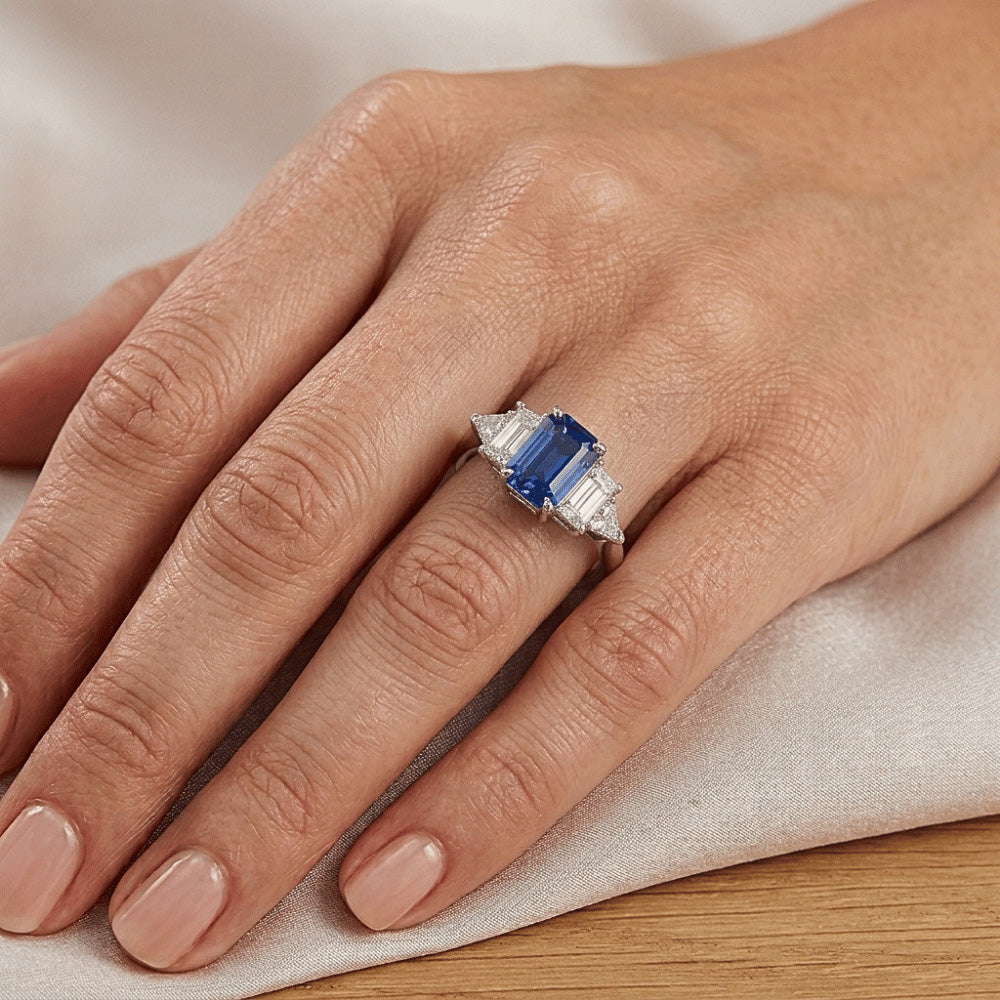 Gemma smeraldo blu zaffiro anello 2.50 carati gioielli in oro con diamanti