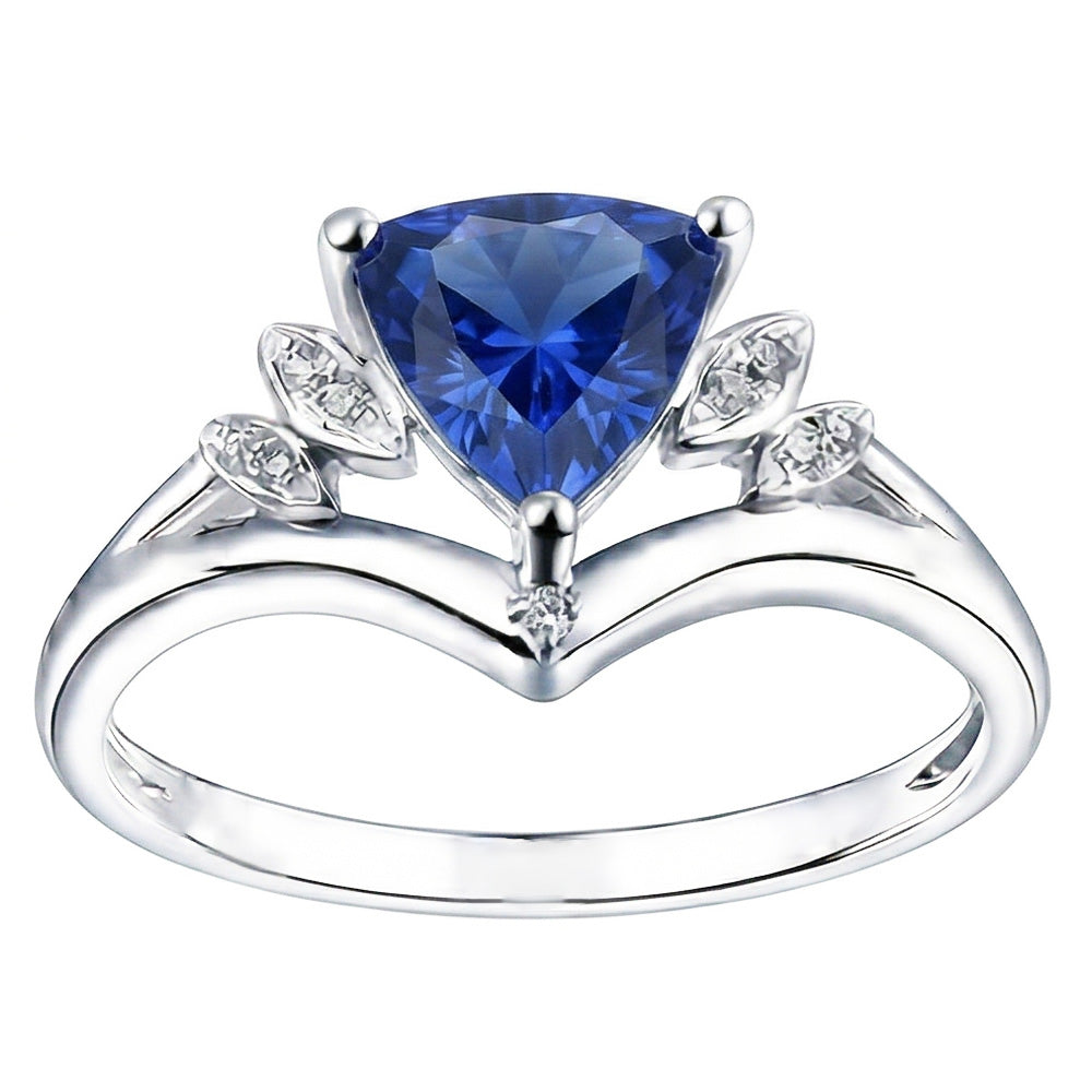 Gemma zaffiro fantasia anello 2 carati taglio trilioni gioielli in oro 14K
