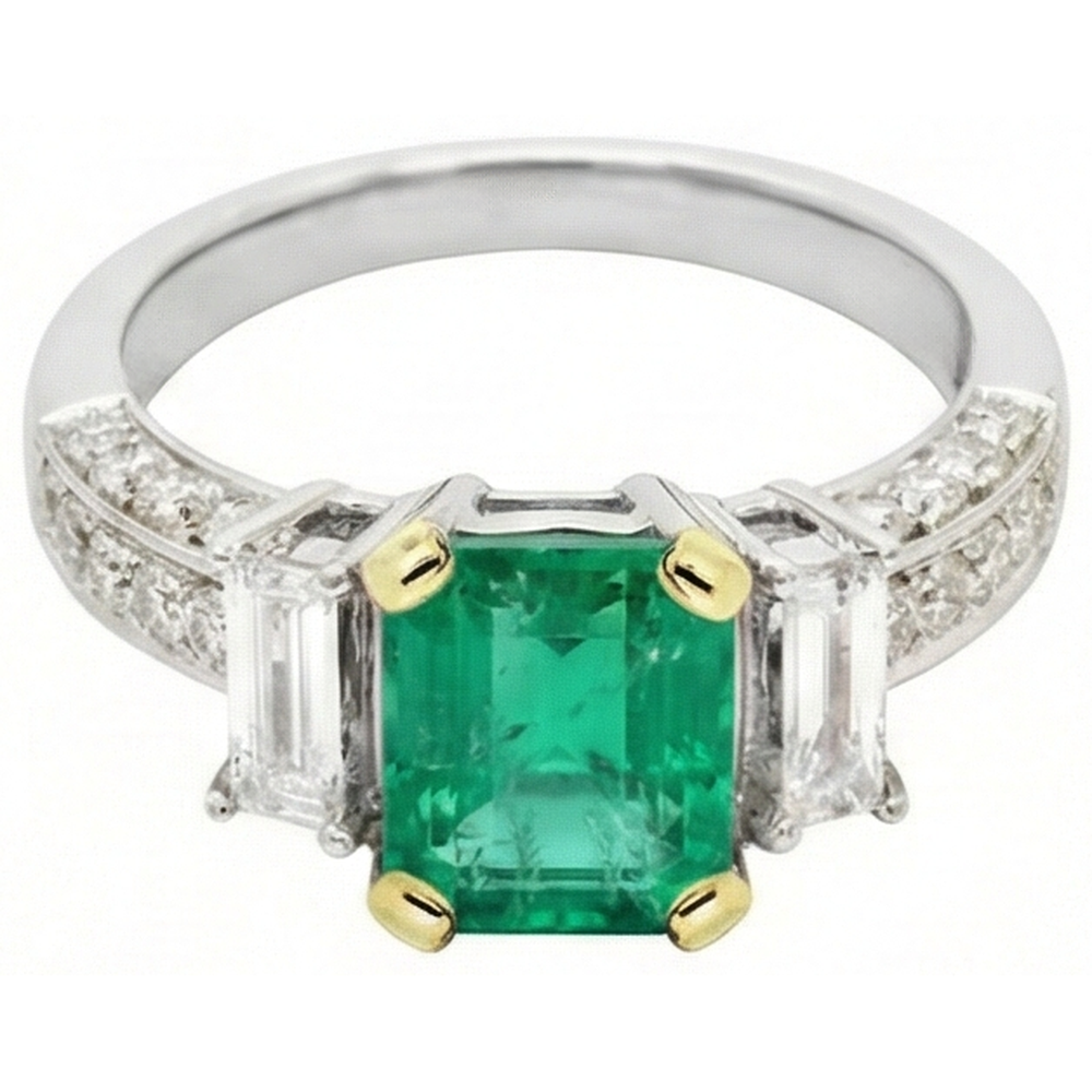 Smeraldo Fine Anello con Gemma 2-carati Oro Bicolore 14K – vista angolare