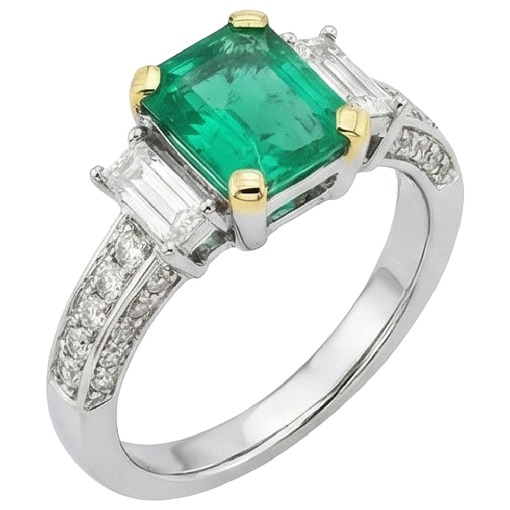 Smeraldo Fine Anello con Gemma 2 carati Oro Bicolore 14K – vista laterale