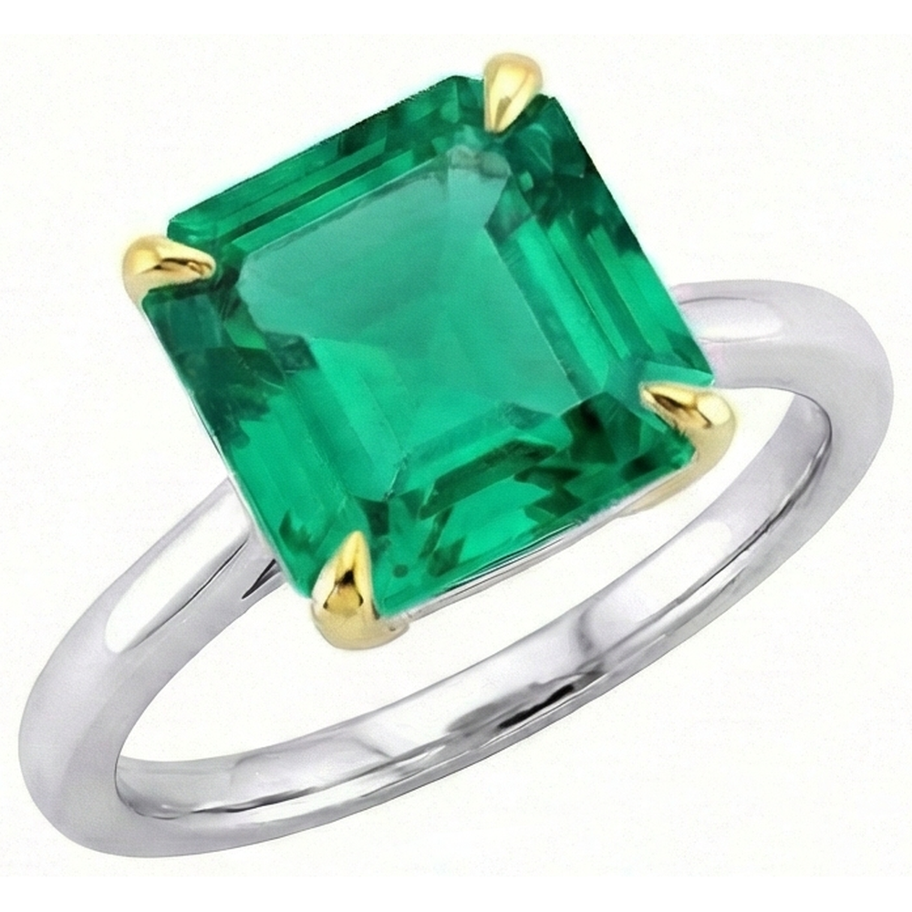 Anello Pietra Colorata Oro Bicolore 14K con Smeraldo – vista laterale
