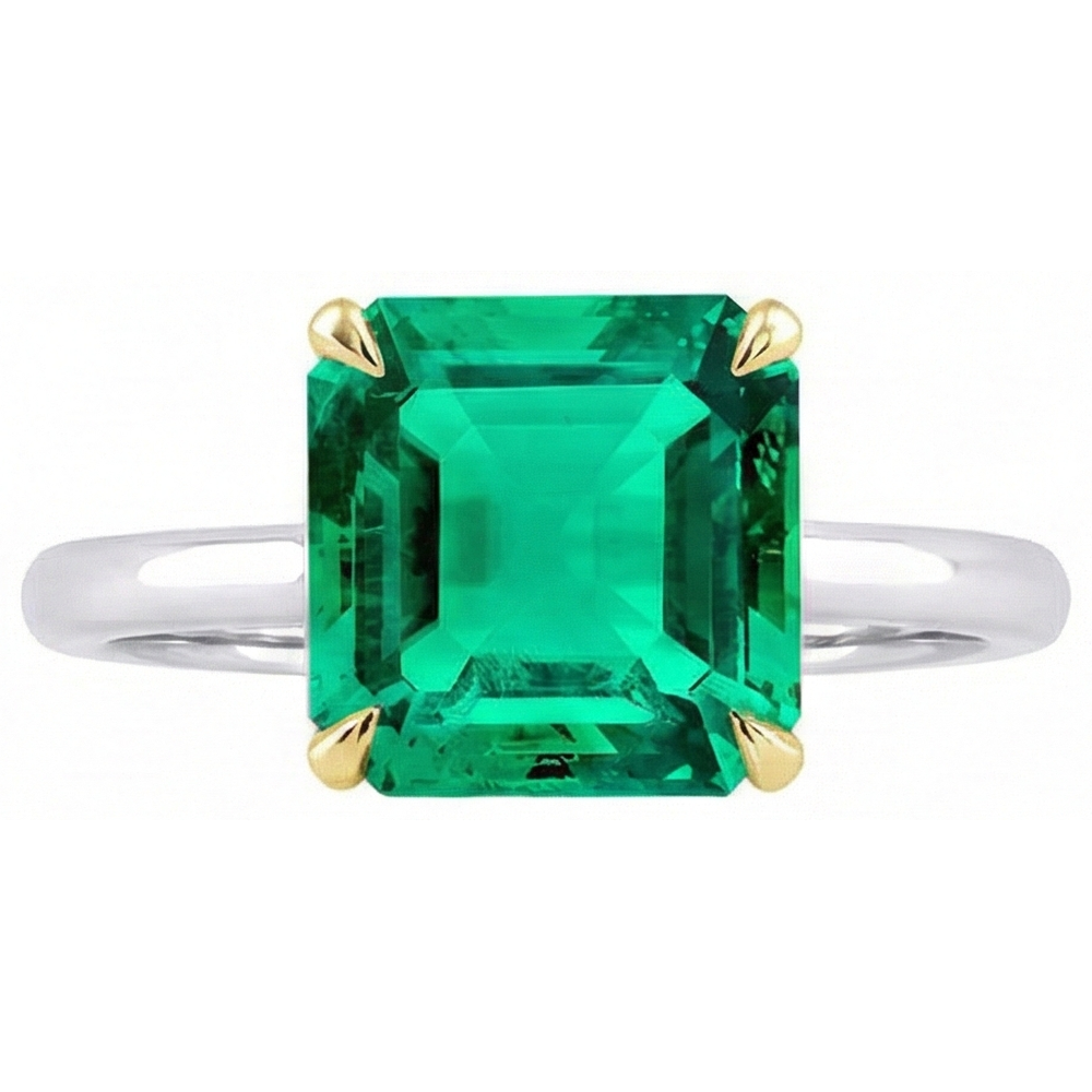 Smeraldo Anello Pietra Colorata 5-carati Oro Bicolore 14K – vista frontale