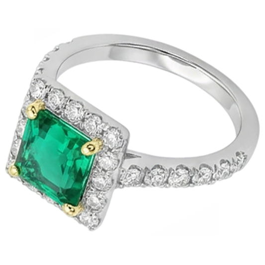 Smeraldo Colombiano Anello con Pietra Preziosa 2,50 carati Oro Bicolore 14K – vista frontale