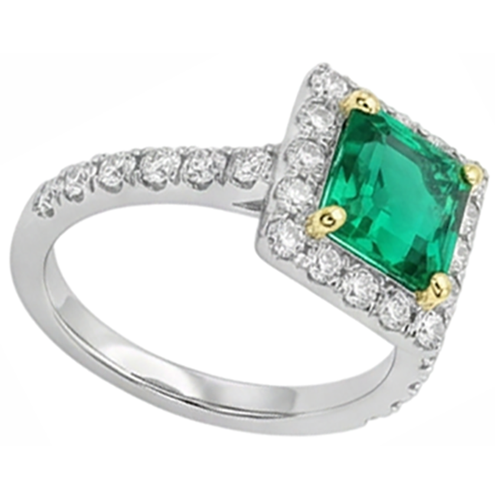 Anello con Pietra Preziosa Oro Bicolore 14K con Smeraldo Colombiano – vista angolare
