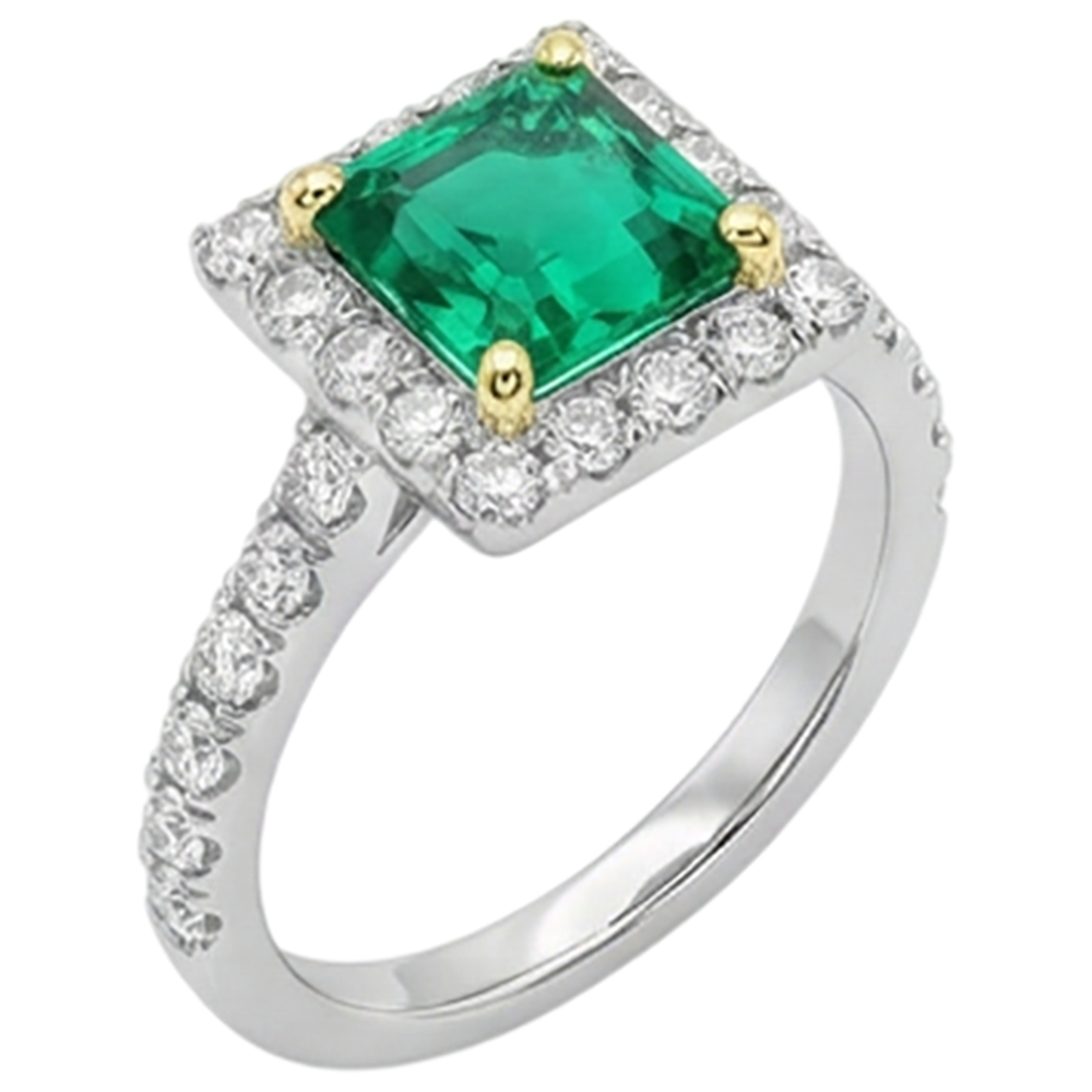 Anello con Pietra Preziosa Oro Bicolore 14K con Smeraldo Colombiano – vista laterale