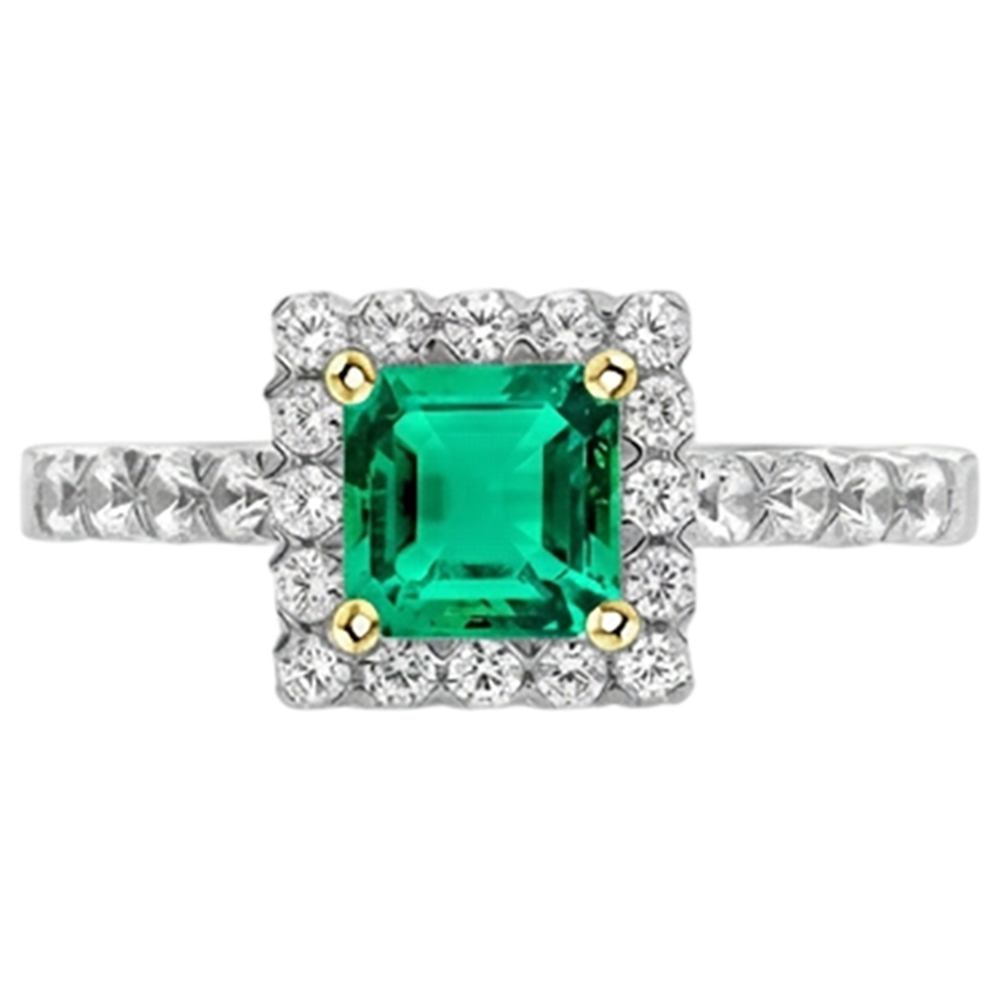 Anello con Pietra Preziosa Oro Bicolore 14K con Smeraldo Colombiano – vista profilo