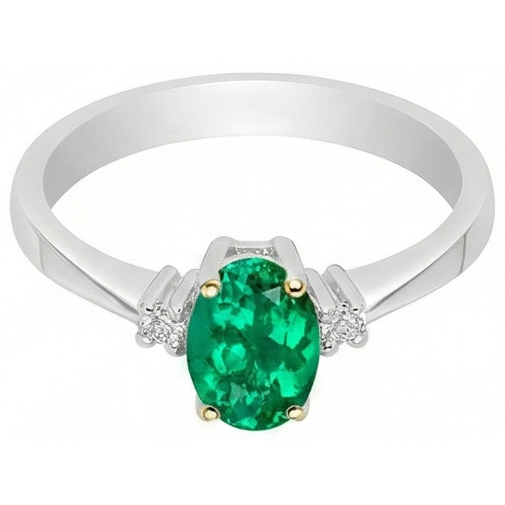 Anello con Pietra Preziosa Oro Due Toni 14K con Smeraldo Fine – vista angolare