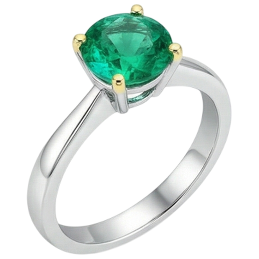 Anello Pietra Colorata Oro Due Toni 14K con Smeraldo – vista laterale