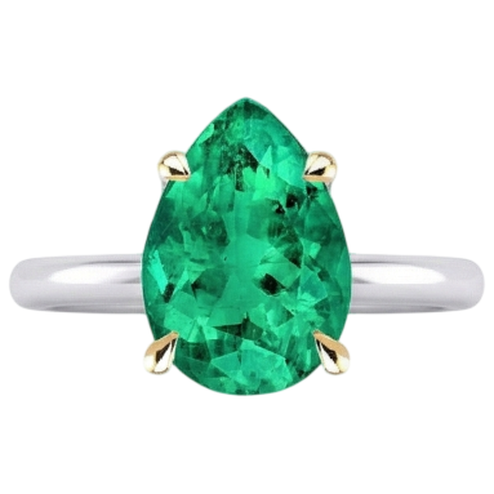 Smeraldo Colombiano Anello Pietra Colorata 2 carati Oro 14 Carati Bicolore – vista profilo