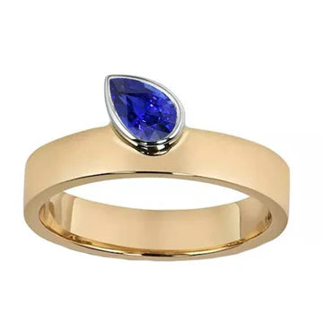 Gemstone Anniversary Ring Bicolore 1 carati zaffiro blu pera con oro bianco 14K