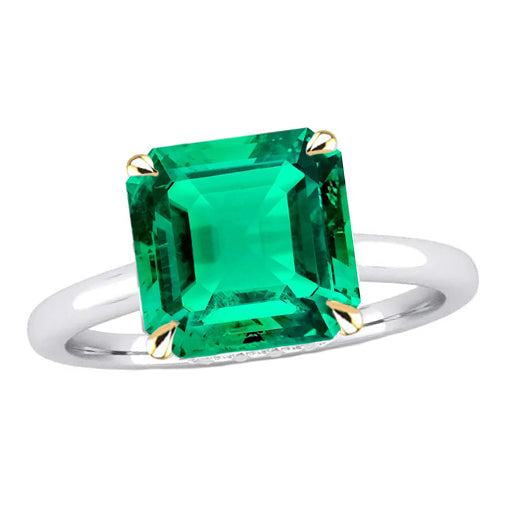 Smeraldo Taglio Asscher Anello Pietra Colorata in Oro Bicolore 14K – vista principale