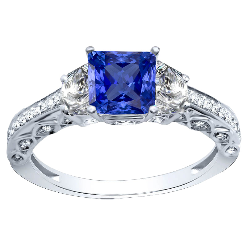 Anello con Gemma Oro Bianco 14K con Zaffiro Blu Fiordaliso – vista principale