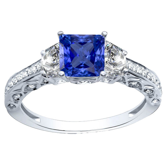 Anello con Gemma Oro Bianco 14K con Zaffiro Blu Fiordaliso – vista principale