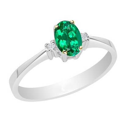 Smeraldo Fine Anello con Pietra Preziosa 1 carati Oro Due Toni 14K – vista principale