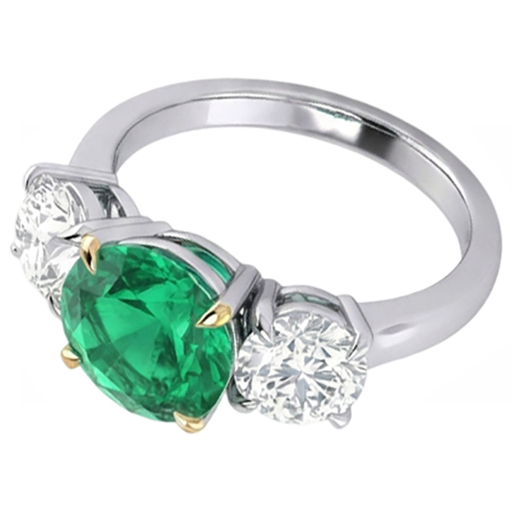 Anello Pietra Colorata Oro 14 Carati Bicolore con Smeraldo Fine – vista angolare