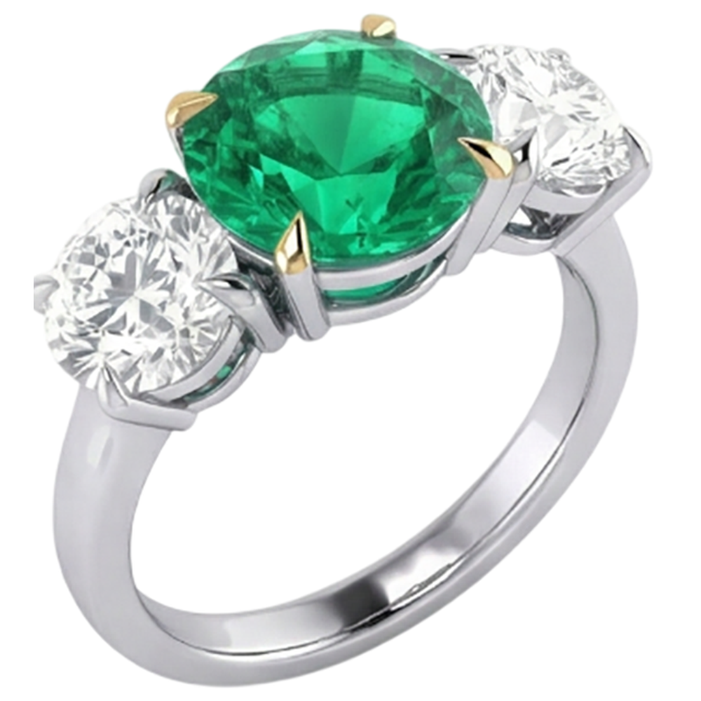 Smeraldo Fine Anello Pietra Colorata 3-carati Oro 14 Carati Bicolore – vista laterale