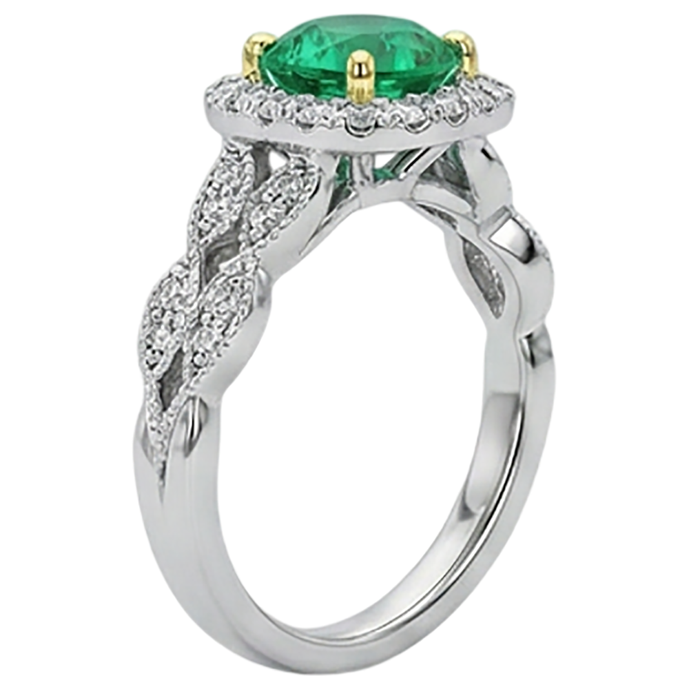 Anello Pietra Colorata Oro Bicolore 14K con Smeraldo Colombiano – vista angolare