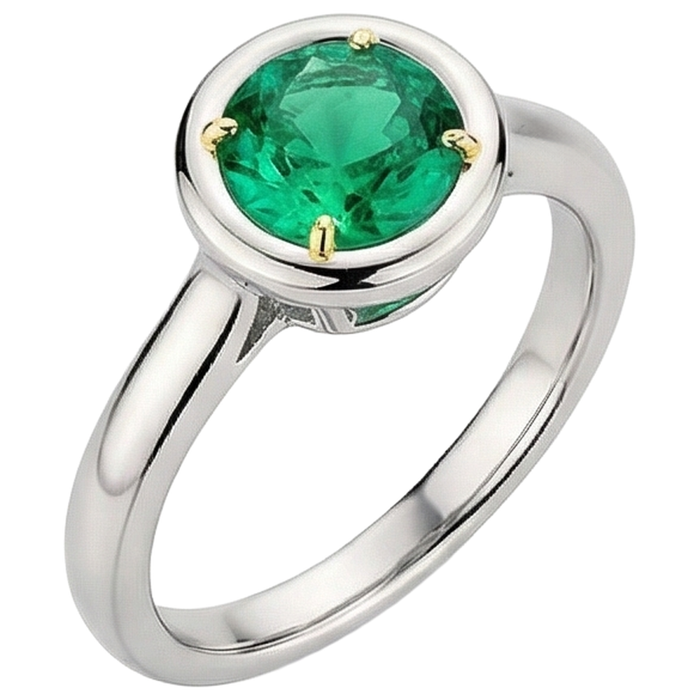 Anello con Gemma Oro 14 Carati Bicolore con Smeraldo – vista angolare