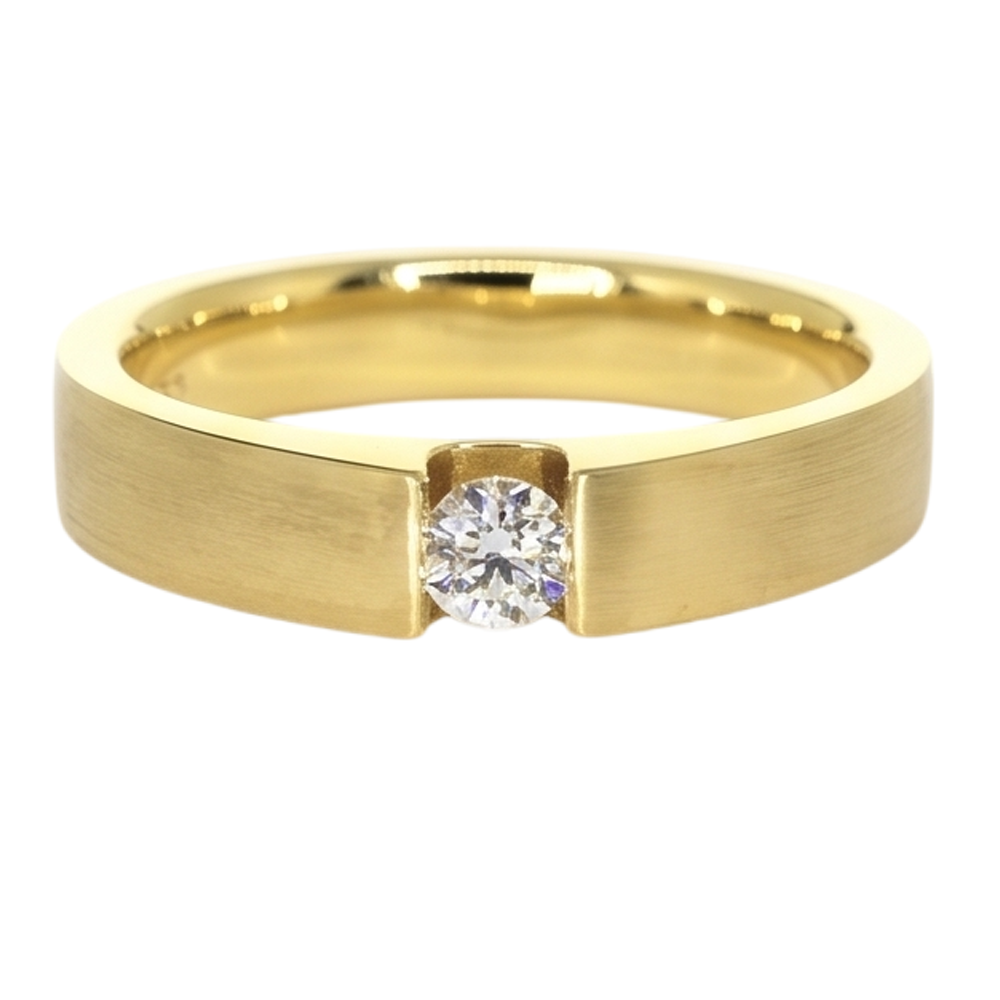 Genuino Anello Da Uomo In Oro Giallo 14K 0.75 Carati Con Set Di Tensione