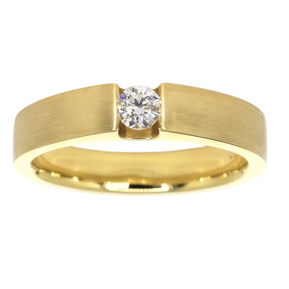 Genuino Anello Da Uomo In Oro Giallo 14K 0.75 Carati Con Set Di Tensione