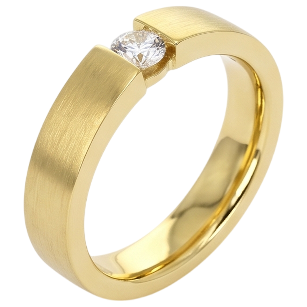 Genuino Anello Da Uomo In Oro Giallo 14K 0.75 Carati Con Set Di Tensione
