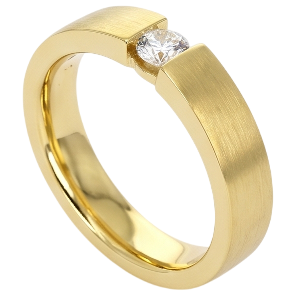 Genuino Anello Da Uomo In Oro Giallo 14K 0.75 Carati Con Set Di Tensione