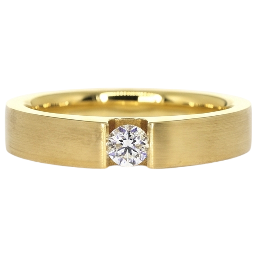 Genuino Anello Da Uomo In Oro Giallo 14K 0.75 Carati Con Set Di Tensione