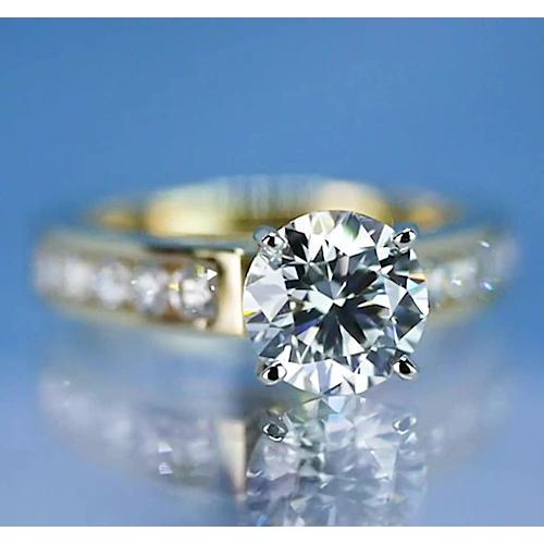 Genuino Anello Di Fidanzamento Rotondo. 2.25 Carati. Set Di Canali In Oro Giallo 14K