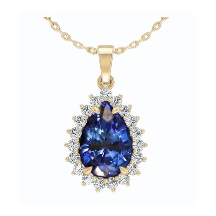 Genuino Goccia Blu Zaffiro Pendente Con Diamanti