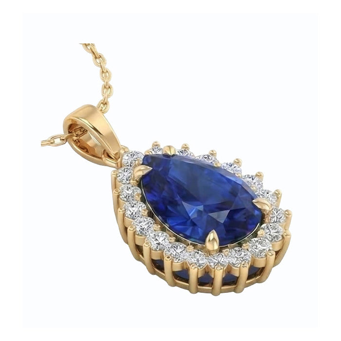 Genuino Goccia Blu Zaffiro Pendente Con Diamanti