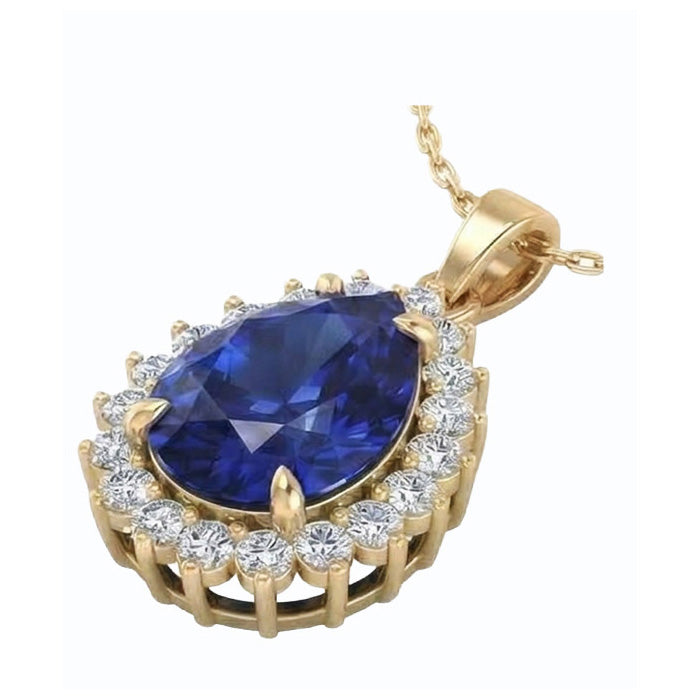 Genuino Goccia Blu Zaffiro Pendente Con Diamanti