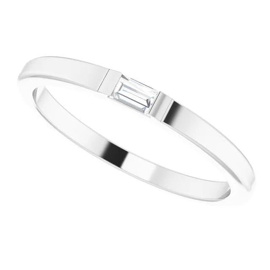 Genuino Solitario Fede Nuziale Baguette Dritta 0.40 Carati Oro Bianco 14K