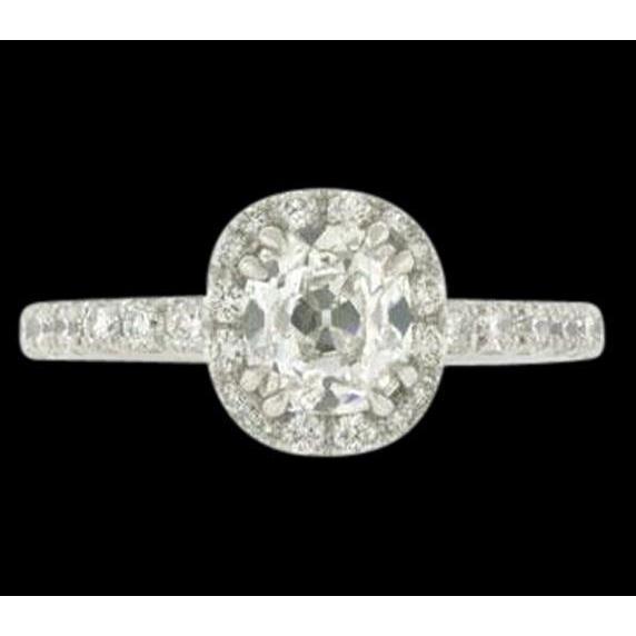 Genuino 2.50 Carati Stile Antico Halo Cushion Anello In Oro Bianco 14K