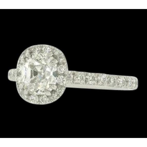 Genuino 2.50 Carati Stile Antico Halo Cushion Anello In Oro Bianco 14K