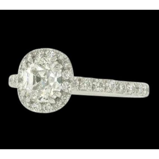 Genuino 2.50 Carati Stile Antico Halo Cushion Anello In Oro Bianco 14K