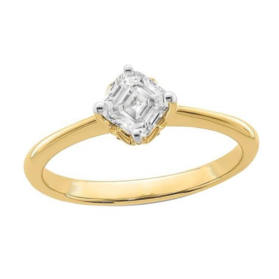 Genuino Diamante Asscher Da 2 Carati Con Anello Solitario Bicolore In Oro Bianco 14K