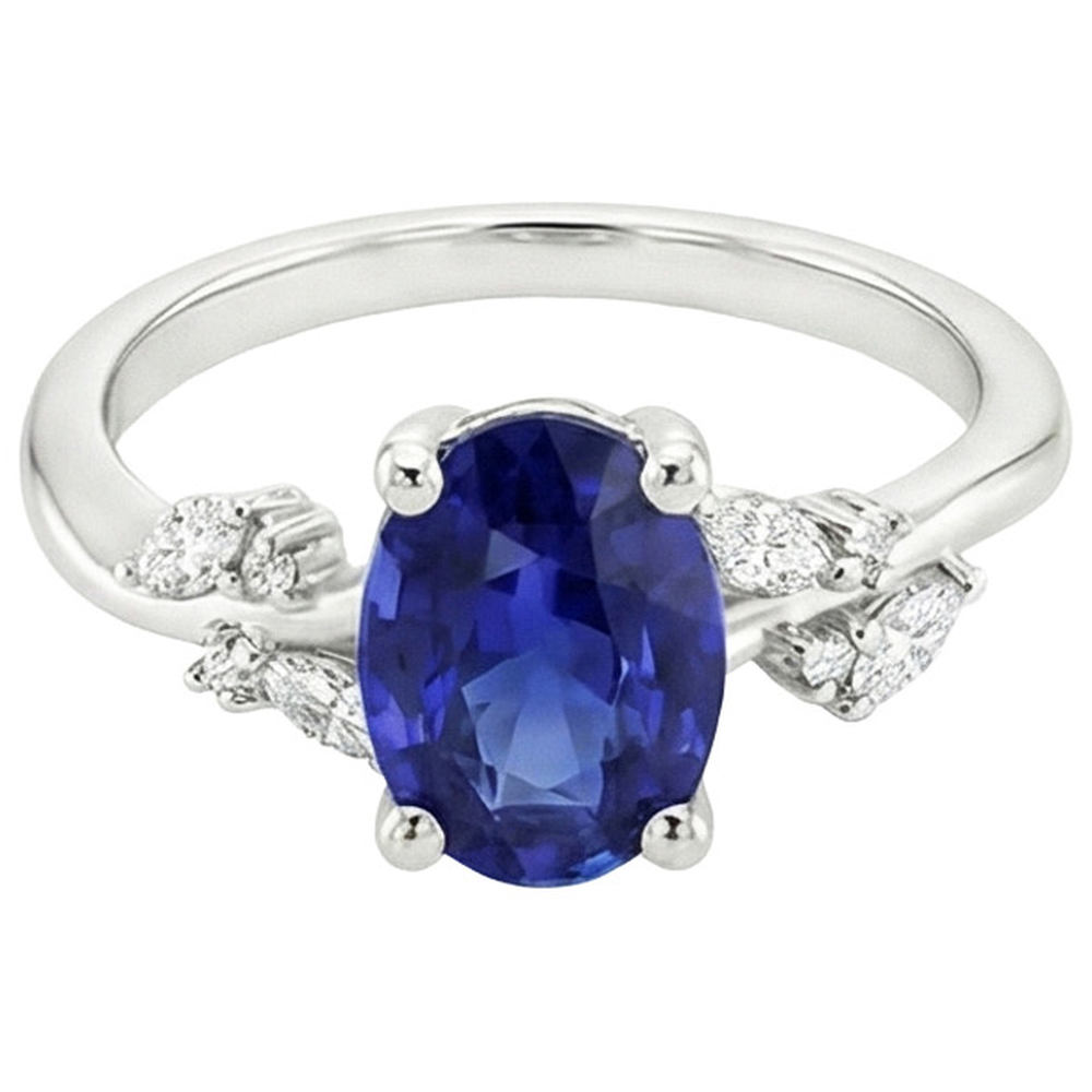 Gioielleria con pietre preziose Anello con zaffiro blu e diamanti 4.50 carati