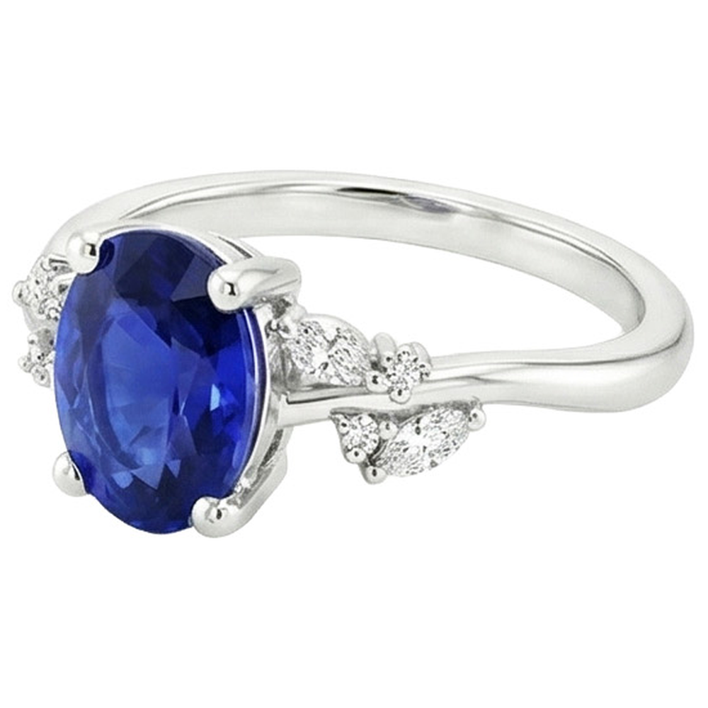 Gioielleria con pietre preziose Anello con zaffiro blu e diamanti 4.50 carati