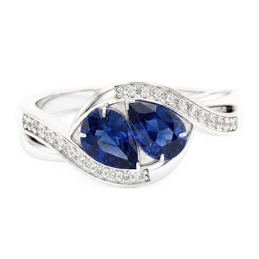 Gioielleria con pietre preziose Anello zaffiro blu pera stile intrecciato 1.50 carati