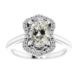 Gioielleria Personalizzata Donna Halo Anello Ovale Genuino Diamante Taglio Vecchio 6 Carati
