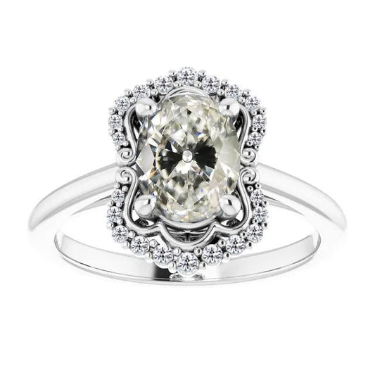 Gioielleria Personalizzata Donna Halo Anello Ovale Genuino Diamante Taglio Vecchio 6 Carati