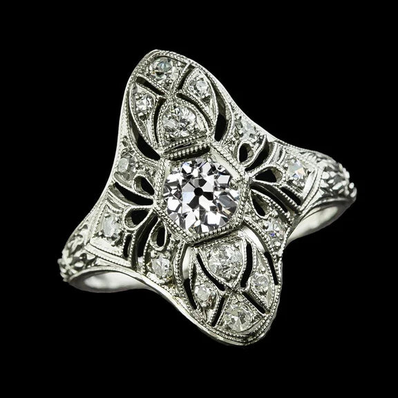 Gioielli Art Nouveau Anello Nuovo Vero Diamante Rotondo Taglio Vecchio 3 Ct Milgrain Gambo