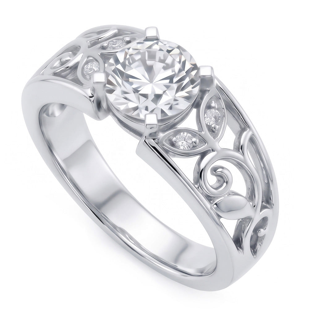 Gioielli Art Nouveau Nuovo Anello Da Donna In Stile Foglia Con Naturale Diamante Naturale Autentico ( non creato in laboratorio ) A Taglio Antico