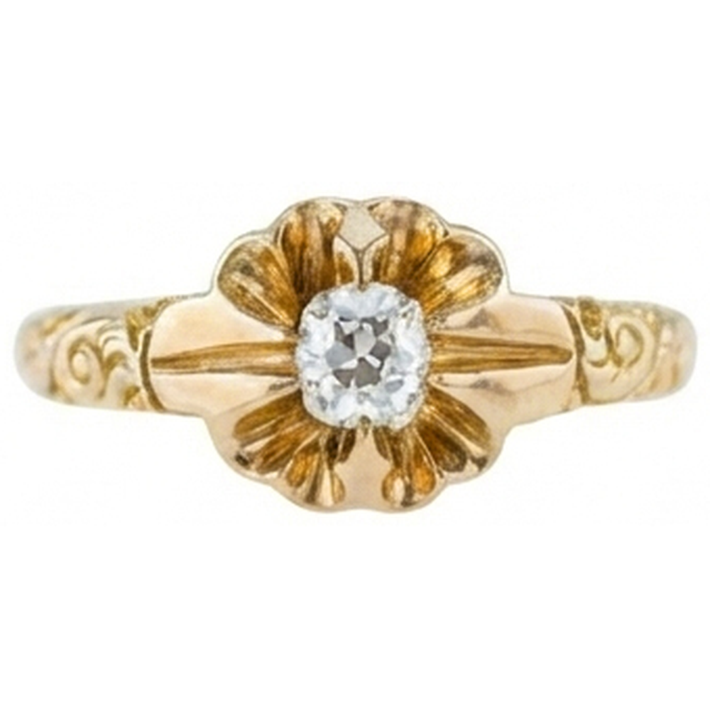 Gioielli Art Nouveau Nuovo Anello Solitario Rotondo Vecchio Minatore Genuino Diamante Naturale Autentico ( non creato in laboratorio ) 0,50 Ct
