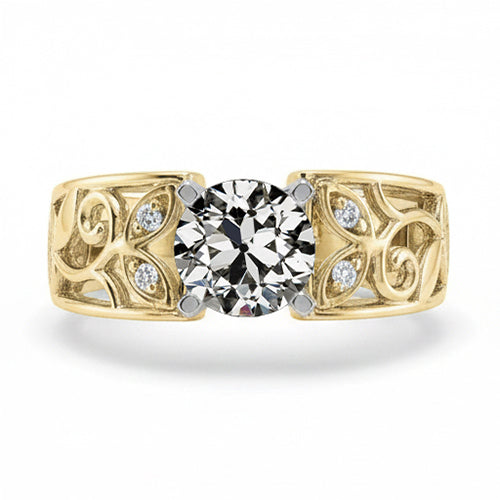 Gioielli Art Nouveau Nuovo Anello Vecchio Anello Con Genuino Diamanti Naturali Autentici ( non creati in laboratorio ) A Taglio Miniera Stile Foglia